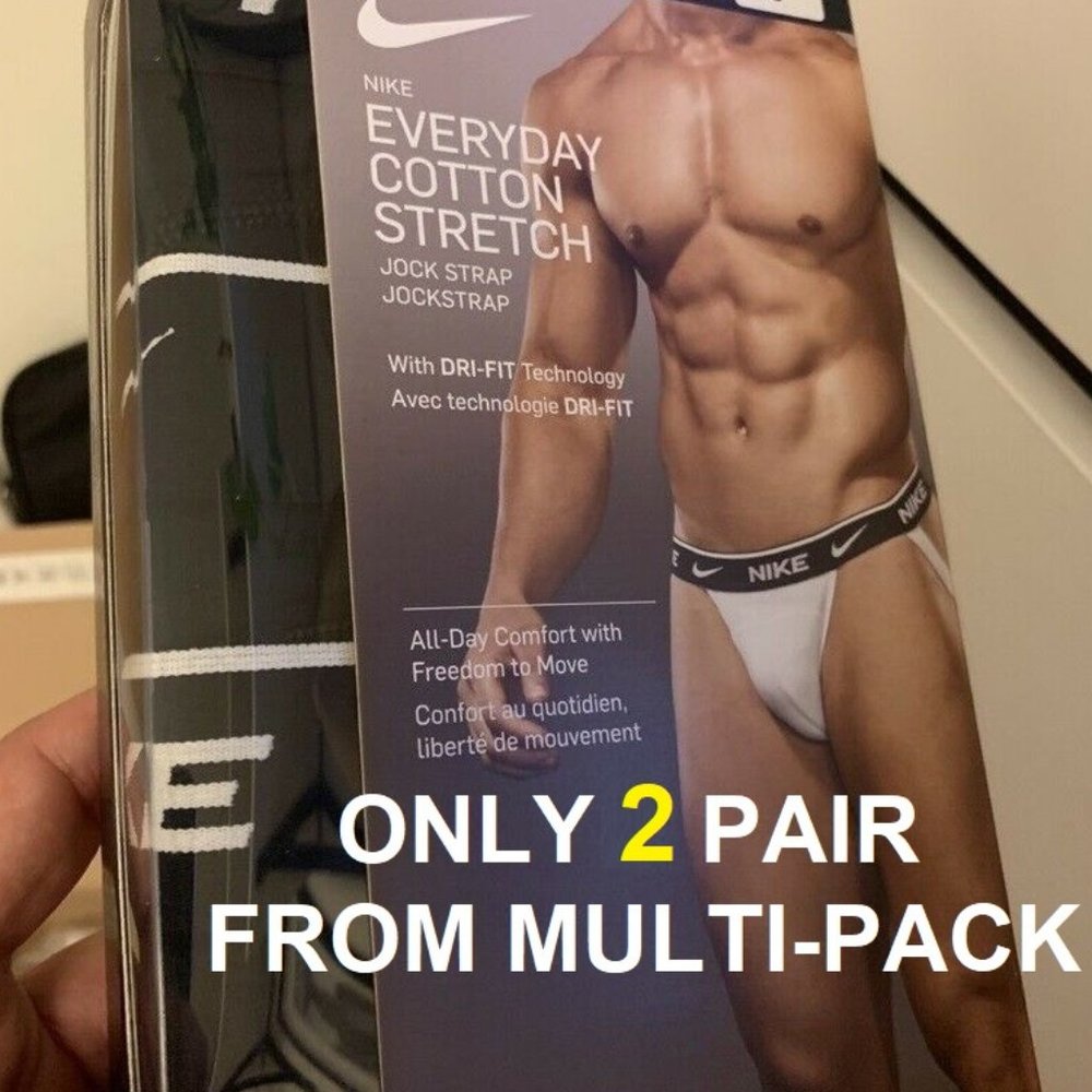 (2 PAIR!!) NIKE MENS BRAND NEW BLACK EVERYDAY STRETCH COTTON SPANDEX JOCKSTRAP M - Picture 2 of 16